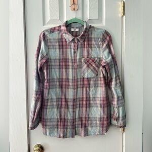 True Craft Plaid Button-Down Shirt Soft Cotton Flannel Casual Cozy Top Medium